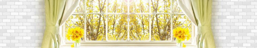 Изображение для стеклянного кухонного фартука, скинали: цветы, деревья, осень, окно, fartux1196