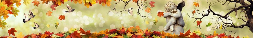 Изображение для стеклянного кухонного фартука, скинали: листья, осень, статуя, fartux1814