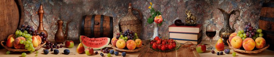 Изображение для стеклянного кухонного фартука, скинали: фрукты, ягоды, бочка, fartux602