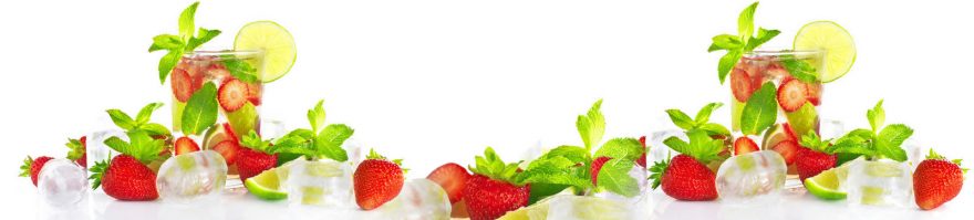 Изображение для стеклянного кухонного фартука, скинали: ягоды, клубника, лед, стаканы, мята, skinap84