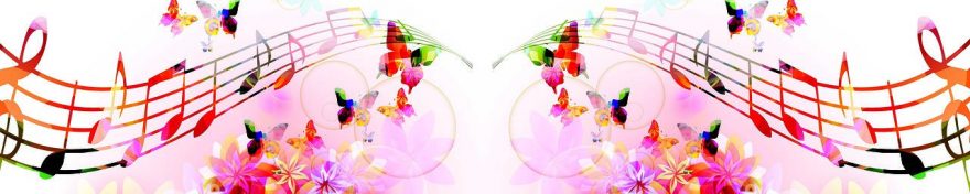 Изображение для стеклянного кухонного фартука, скинали: цветы, бабочки, ноты, fartux1047