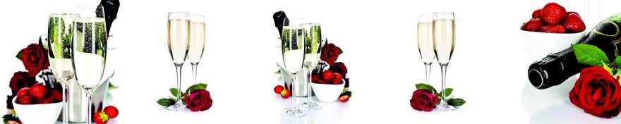Изображение для стеклянного кухонного фартука, скинали: цветы, розы, напитки, ягоды, клубника, бокал, fartux1054