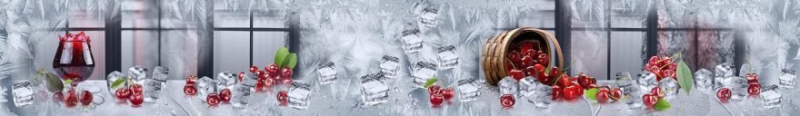 Изображение для стеклянного кухонного фартука, скинали: ягоды, вишня, лед, бокал, окно, fartux1073