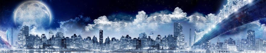 Изображение для стеклянного кухонного фартука, скинали: небо, ночь, город, мост, небоскребы, fartux1091