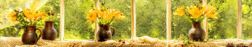 Изображение для стеклянного кухонного фартука, скинали: цветы, ваза, лилии, окно, fartux1379