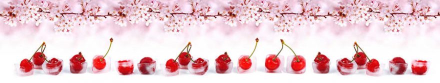 Изображение для стеклянного кухонного фартука, скинали: цветы, ягоды, вишня, лед, fartux1446