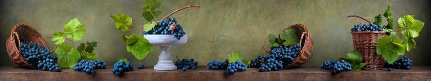 Изображение для стеклянного кухонного фартука, скинали: ваза, корзина, виноград, fartux1452