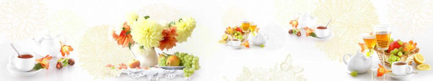 Изображение для стеклянного кухонного фартука, скинали: цветы, посуда, кружка, fartux1473