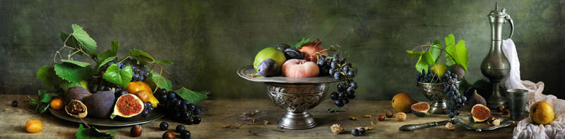 Изображение для стеклянного кухонного фартука, скинали: ваза, посуда, фрукты, fartux1569