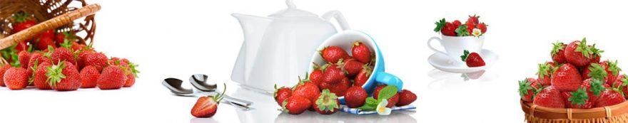 Изображение для стеклянного кухонного фартука, скинали: посуда, корзина, ягоды, клубника, кружка, fartux1601