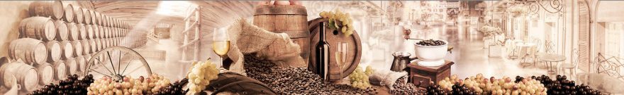 Изображение для стеклянного кухонного фартука, скинали: вино, бочка, виноград, fartux1830