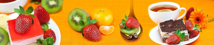 Изображение для стеклянного кухонного фартука, скинали: посуда, чай, фрукты, ягоды, кружка, еда, fartux1850