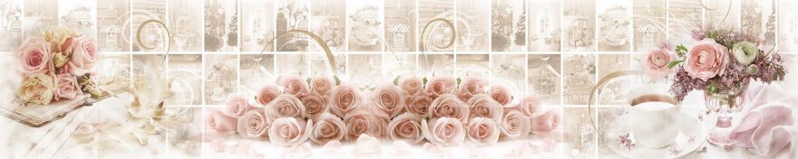Изображение для стеклянного кухонного фартука, скинали: цветы, розы, коллаж, винтаж, fartux552