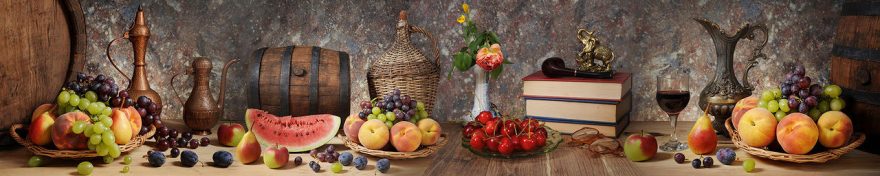 Изображение для стеклянного кухонного фартука, скинали: фрукты, ягоды, бочка, fartux563