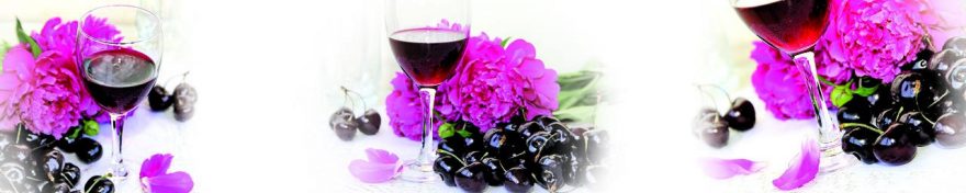 Изображение для стеклянного кухонного фартука, скинали: цветы, коллаж, ягоды, вишня, вино, бокал, fartux667