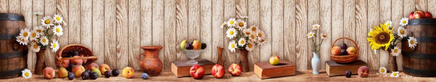 Изображение для стеклянного кухонного фартука, скинали: цветы, ваза, фрукты, ромашки, книга, fartux917