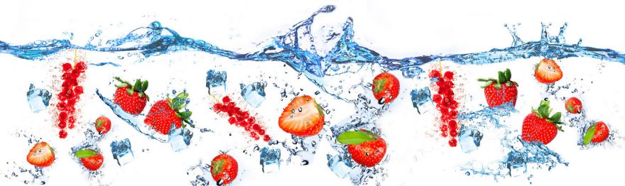 Изображение для стеклянного кухонного фартука, скинали: вода, ягоды, клубника, лед, skin158