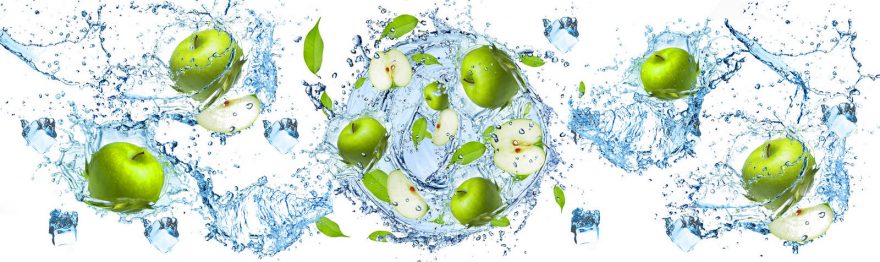 Изображение для стеклянного кухонного фартука, скинали: вода, фрукты, лед, яблоки, skin159