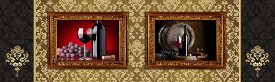 Изображение для стеклянного кухонного фартука, скинали: коллаж, вино, бочка, виноград, бутылка, бокал, skinap104