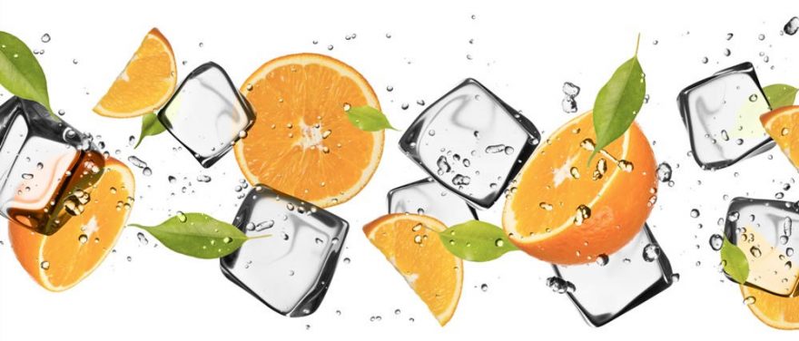 Изображение для стеклянного кухонного фартука, скинали: фрукты, апельсины, лед, skinap117