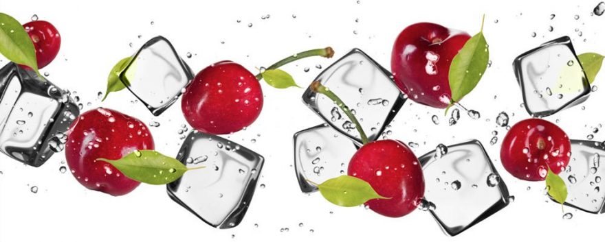Изображение для стеклянного кухонного фартука, скинали: ягоды, вишня, лед, skinap118