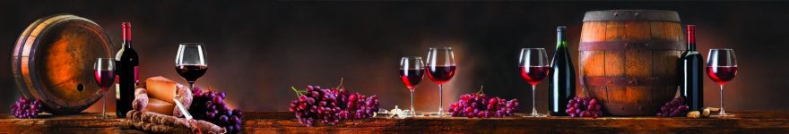 Изображение для стеклянного кухонного фартука, скинали: вино, бочка, виноград, бутылка, бокал, skinap146