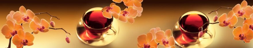 Изображение для стеклянного кухонного фартука, скинали: цветы, орхидеи, чай, кружка, skinap75