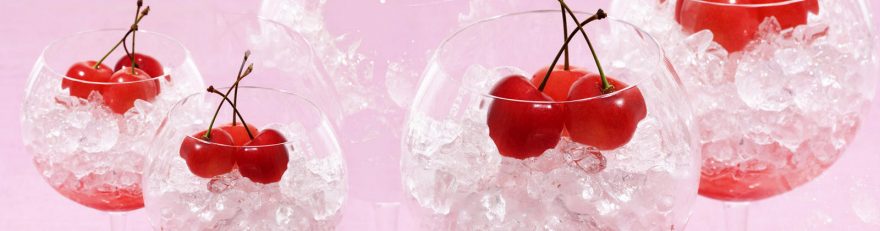 Изображение для стеклянного кухонного фартука, скинали: ягоды, вишня, лед, бокал, skinap92