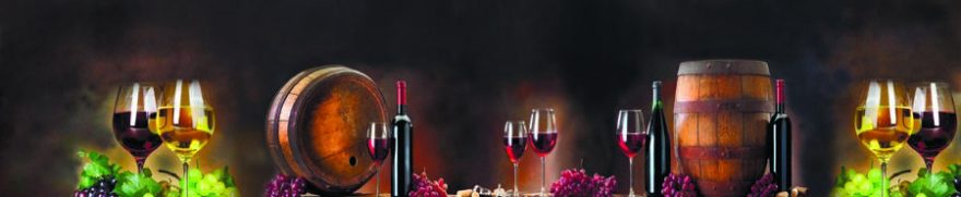 Изображение для стеклянного кухонного фартука, скинали: вино, бочка, виноград, бутылка, бокал, skinap99