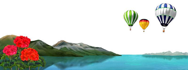 Изображение для стеклянного кухонного фартука, скинали: цветы, горы, река, воздушный шар, skinsty11